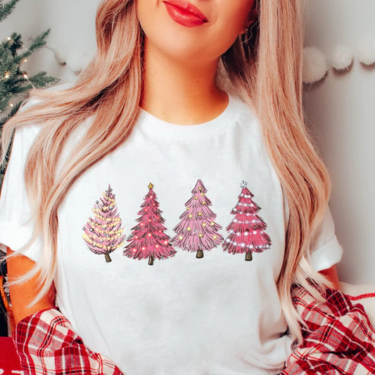 Pink Christmas Trees Graphic Tee,