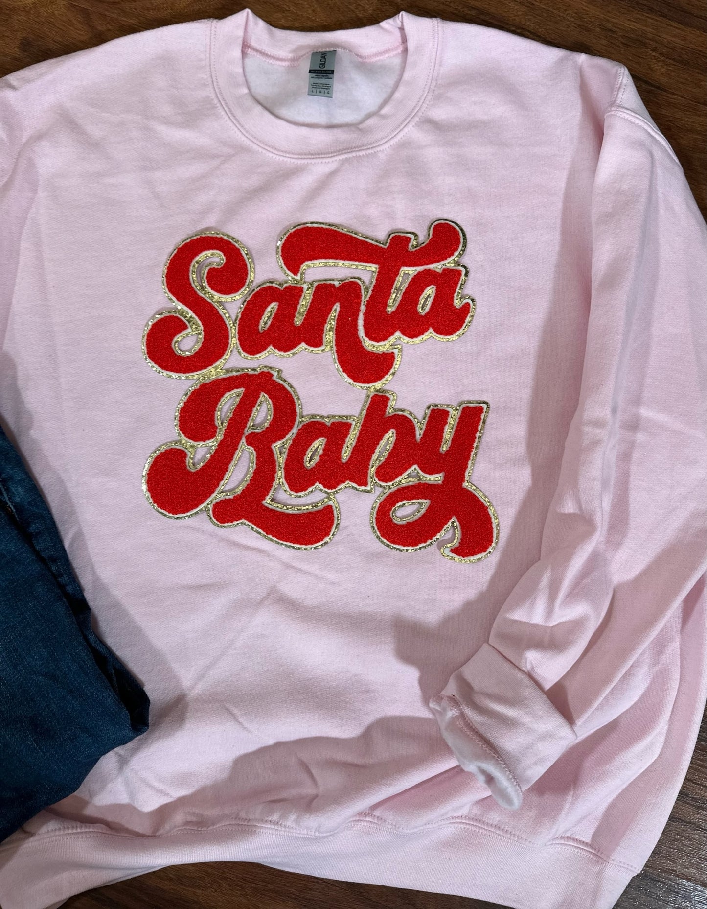 Red Santa Baby Chenille Patch Sweatshirt