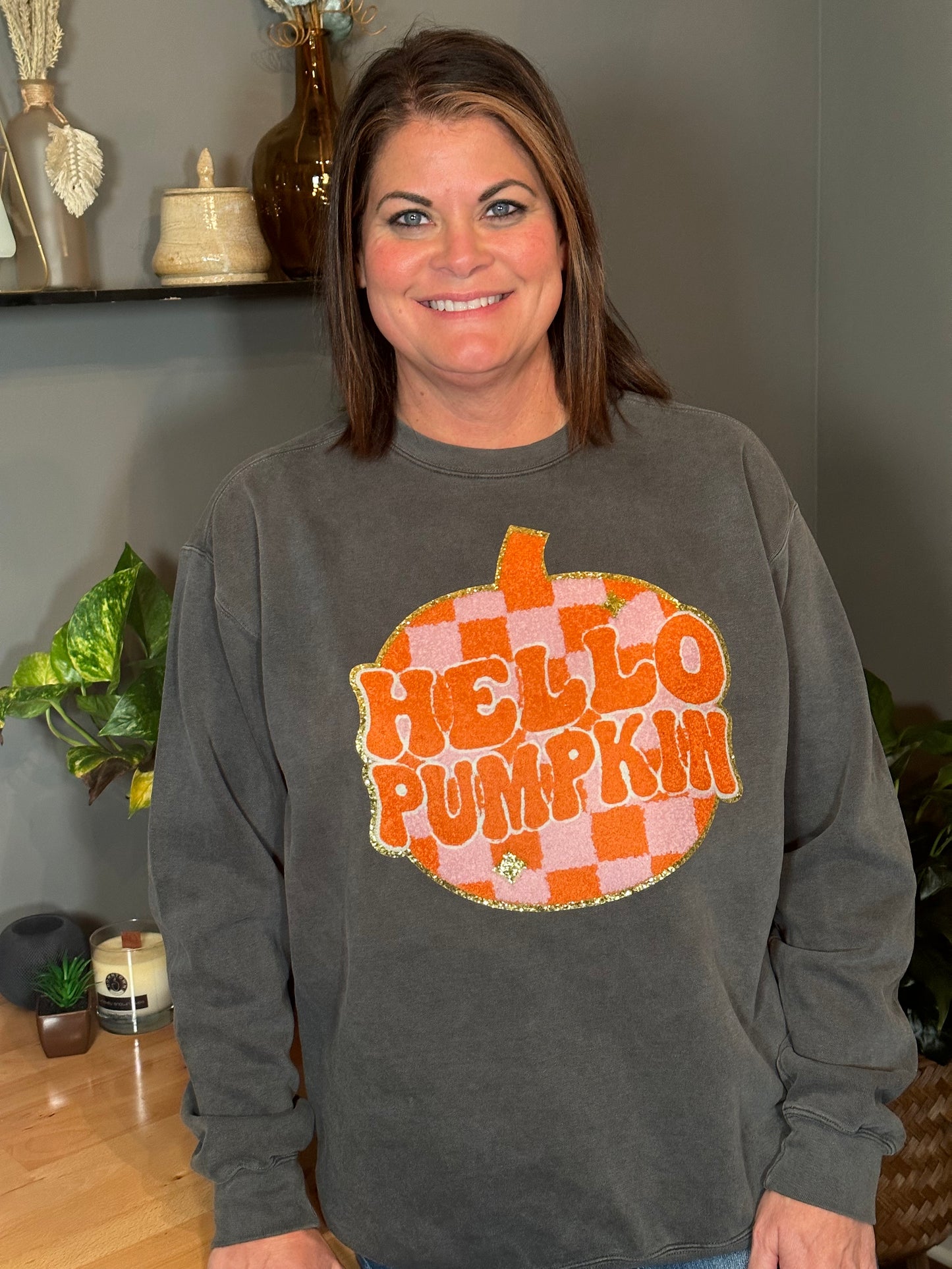 Chenille Hello Pumpkin Sweatshirt