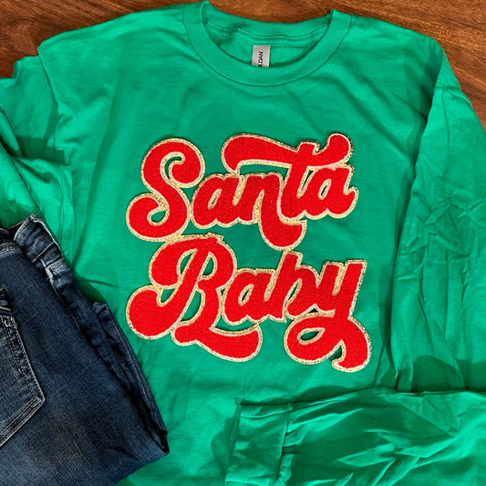 Red Santa Baby Chenille Patch Sweatshirt