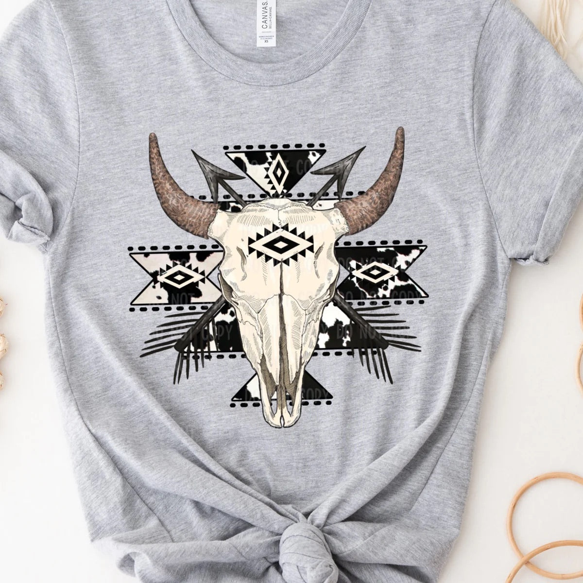 Cow Print Aztec Western Bull Skull