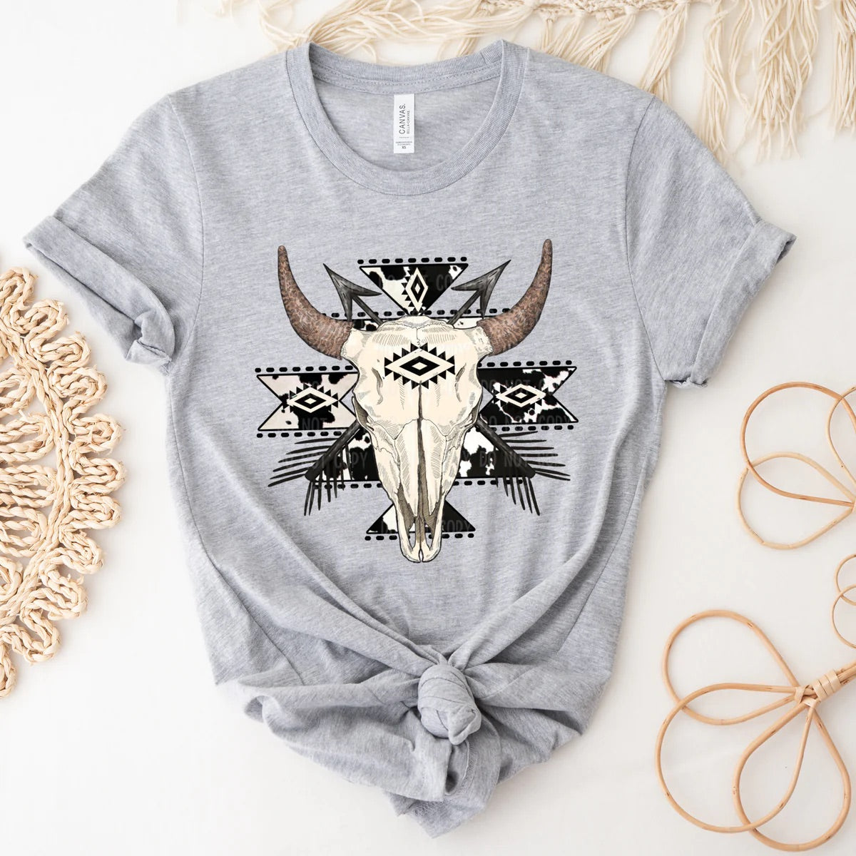 Cow Print Aztec Western Bull Skull