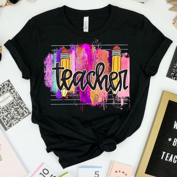 Vibrant Teacher Pencil Tee-Inspiring Minds, One Lesson at a Time