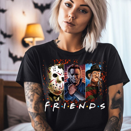 Legendary Horror Trio: Jason, Freddy, and Michael Unite for Halloween Chills - Get Your Exclusive T-Shirt Now!