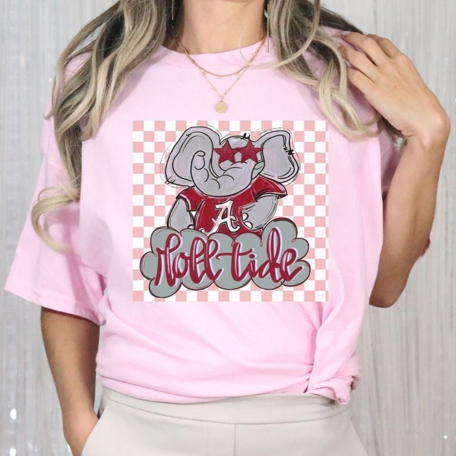 Elephant Roll Tide Gameday Women's Crew Neck Cotton Graphic Tee