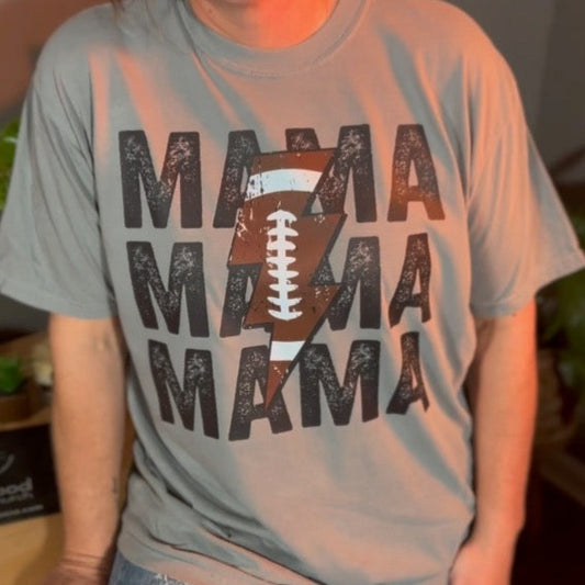 Cheer in Style on Game Day with the “Football Mama Lightning Bolt” Graphic Tee!