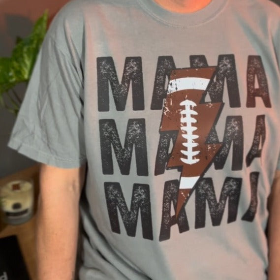 Cheer in Style on Game Day with the “Football Mama Lightning Bolt” Graphic Tee!